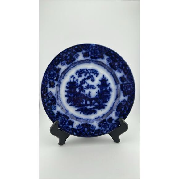 KIN-SHAN Flow Blue Staffordshire Chinoiserie 8.5" Plate By E.C.  Co 1850 - Picture 2 of 8